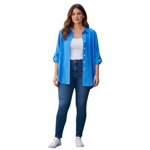 John Mark Womens 3X Blue Button Front Top Essentials Collection Plus Size‎ NWT
